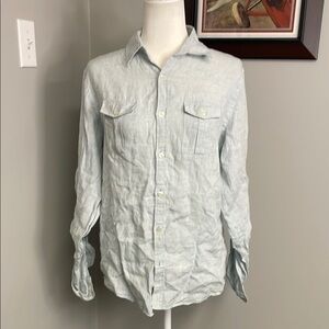 Baird McNutt Linen Murano Slim Fit Mens Blue Roll tab shirt Size Medium